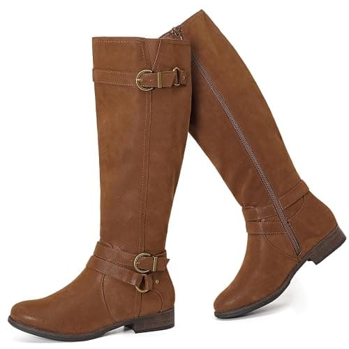 Ruiee Women's Knee High Boots - Stylish and Comfortable Round Toe Tall Riding Combat Boots with Side Zipper Closure for Fall and Winter Wear For Women - Image 1