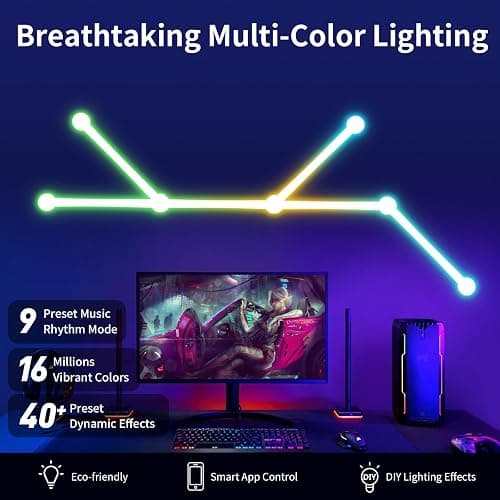 KOBAIBAN Smart Wall Light Lines, WiFi RGB LED Light Bars, 16M+ Color Dimmable Music Sync DIY Home Decor Light Bars for Gaming Party Streaming Lovers, Work with Alexa & Google Assistant (6 Lines,White) thumbnail 3