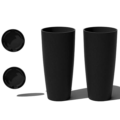 Veradek Vega Round Tall Planter Pots for Indoor/Outdoor Use | Made from Plastic - Stone Mix with Drainage Holes | Perfect for Small to Large Succulent Plants, Flowers, Modern Interior Plants - Image 1