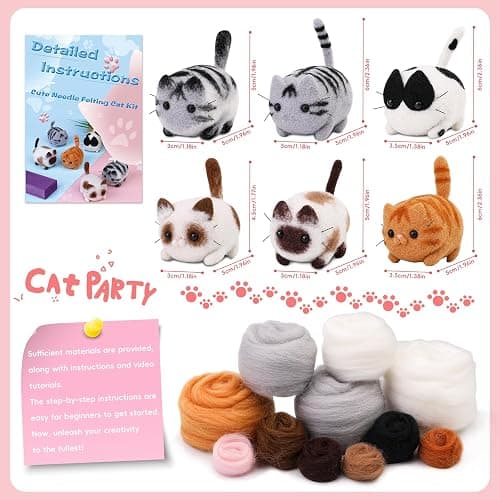 UOOU Needle Felting Beginners Kit with Box,Needles Felting Supplies with 24Pcs Felting Needles,Felting Pad,Wool Roving,DIY Needle Felting Cat Dolls thumbnail 3