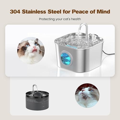 Cat Water Fountain Stainless Steel: Pet Fountains with 10 Filters + 10 Sponges Cats Automatic Waterer Bowls for Drinking Small Dog Water Dispenser Indoor Metal Water Faucet Bottle Kitty Watering thumbnail 2