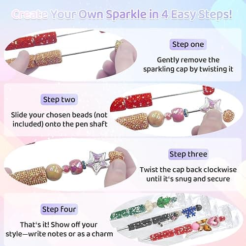 DASTTUIS 48 Pcs DIY Diamond Beadable Pen Kit - 16 Plastic Rhinestone Beaded Pens Bulk with Refills & Bags - Beaded Pen Kit for Students & Teachers – School Projects, Office Gifts (Multicolor) thumbnail 5