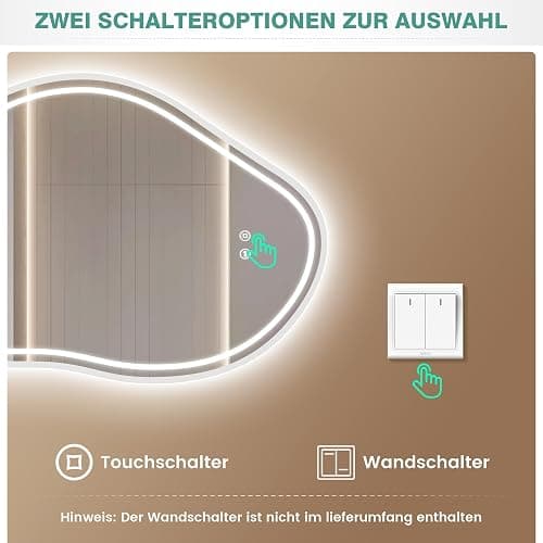 PESENXAN Badspiegel mit Beleuchtung 80x53cm, Asymmetrischer Spiegel mit Beleuchtung 3 Lichtfarben Dimmbar, Touchschalter, LED Spiegel Bad IP44 Energiesparend Für Badezimmer thumbnail 5