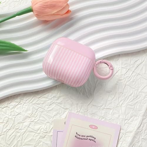 Fycyko for AirPod 4th Generation Case Cute Striped Trendy Aesthetic Glossy Shockproof Protective Case for AirPod 4 with Cleaner Kit-Pink thumbnail 2