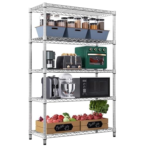 M MZG 1750 LBS Storage Shelves 5-Tier Utility Shelving Unit Steel Organizer Wire Rack for Home,Kitchen,Office,Garage, Capacity 17.7" D x 47.2" W x 72.3" H | Organizer Wire Rack, for Home, Kitchen, Office, Garage, 1750 LBS Capacity - Image 1