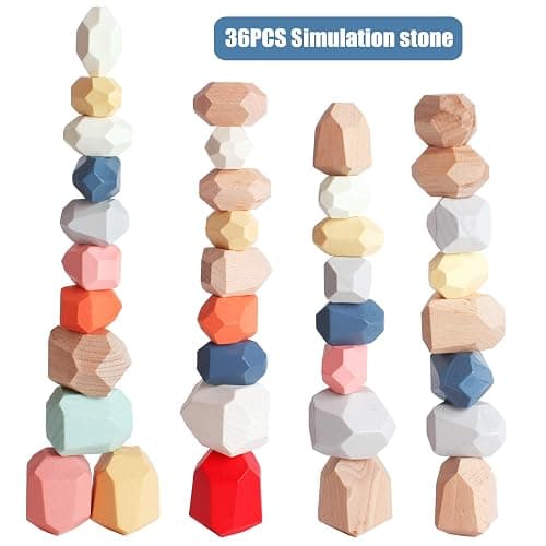 BESTAMTOY 36 PCS Wooden Sorting Stacking Rocks Stones,Sensory Toddler Toys Learning Montessori Toys, Building Blocks Game for Kids 3 4 5 6 Years Boy and Girl Birthday Gifts for Kids thumbnail 7