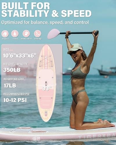 TIGERXBANG Inflatable Stand Up Paddle Board with SUP Board Accessories, Anti-Slip EVA Deck, 11'/10'6'' Paddleboard for Adults & Youth - All Skill Levels thumbnail 2