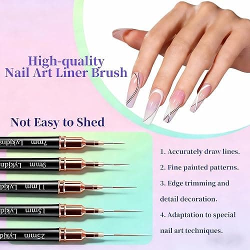 5Pcs Nail Art Liner Brushes, Liner Brush for Nails Gel, Thin Nail Art Brush, Sizes 7/9/11/15/25 mm, 3Pcs Nail Art Clean Up Brushes for Nail Design Painting DIY and Clean Polish Mistake On The Cuticles thumbnail 6