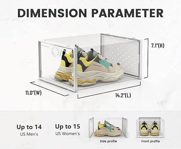 Pinkpum XXL Larger Shoe Storage Boxes Fit Size 14, Clear Plastic Stackable Shoe Organizer 6 Pack Sneaker Storage for Sneakerheads Shoe Containers thumbnail 3