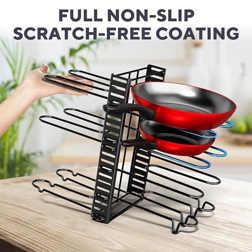 Pots and Pans Organizer Under Cabinet - 8-Tier Adjustable Pan Organizer Rack for Cabinet - Heavy-Duty Pot & Pan Organizer - Perfect to Store Pots, Pans, Lids - Easy Kitchen Organization and Storage thumbnail 7