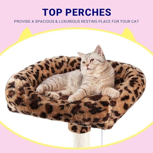 Allewie 73in Fan-Shaped Space-Saving Corner Cat Tower/Multi-Level Tall Cat Tree for Indoor Kitties/Cozy Baskets/Condos/House/Perches/Sisal Scratching Posts/Pet Activity Center/Leopard Print thumbnail 3