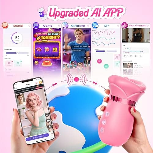 Vibrator Adult Sex Toys for Women - Sovokn 5IN1 Mouth Sucking Vibrator Rose Sex Toy, 10 Tongue Licking, 3 Auto & 1 Manual Sucking Adult Toys New APP, Anal Clit Nipple Vibrators Female Couples Sex Toys thumbnail 5
