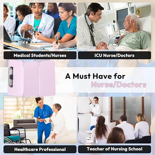Nursing Clipboard Foldable, Foldable Clip Board w/Nursing Edition Medical Charts,3 Layers Aluminum, Nurse Note w/Low Profile Clip&Pen Clip for Students, Nurses and Doctors, Baby Pink thumbnail 7