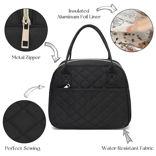 CAMTOP Lunch Box for Women Insulated Lunch Bag Lunchbox Cooler Thermal Leakproof Quilted Reusable Lunch Tote Bag for Work School Travel Picnic (Black) thumbnail 5