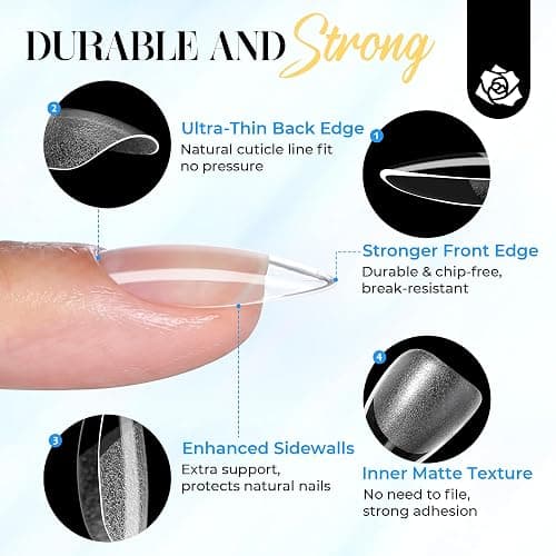 UNA GELLA Short Almond Gel Nail Tips Kit 120Pcs Pre-Etched Clear Fake Nails with 15g Solid Gel Glue Mini U V Lamp Nail Files Full Cover Press on Acrylic Nail Extensions DIY Home Kit for Women 12 Sizes thumbnail 4