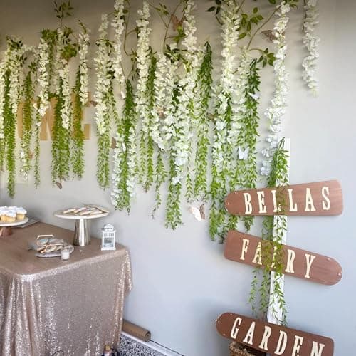 WONICE Artificial Wisteria Hanging Flowers Fake Wisteria Flower Garland Silk Vines Rattan Decor for Home Wedding Arch Wall Garden Greenery Bedroom Outdoor Office Party Decoration (36, White) thumbnail 3