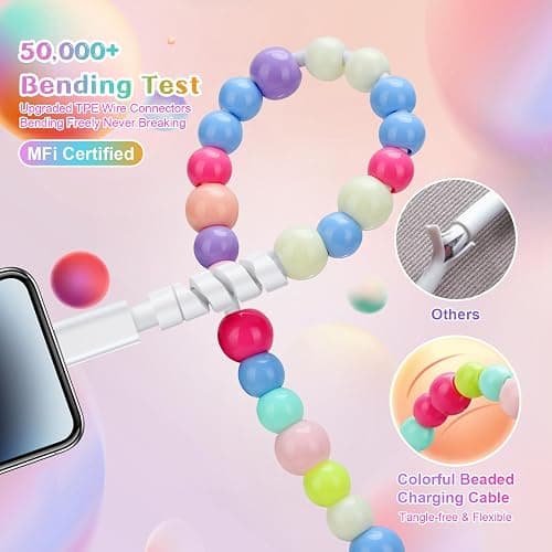 Aolcev for iPhone Charging Cord 3.3FT [MFi Certified] 66W Fast Charger Cable Cute Beaded Phone Charger Cord USB A Charging Cable for iPhone 14 13 12 11 Pro Max 8 7 6 Plus iPad Pro/Air/Mini Colored thumbnail 4