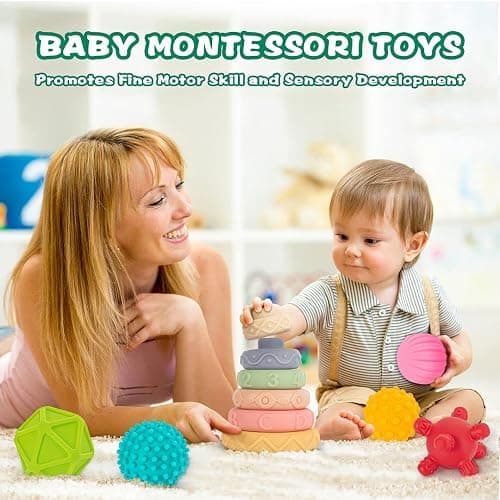 SpringFlower 3 in 1 Montessori Toys for Babies 0-3-6-12 Months, Soft Baby Teething, Stacking Building Blocks for Infants, Sensory Developmental Education Toys for Toddler Baby 12-18 Months,23 PCS thumbnail 6