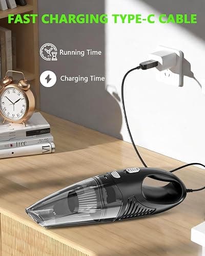 Handheld Vacuum Cordless, Rechargeable Car Vacuum Cleaner with Multiple Attachments, Portable Hand Held Vacuum Suction Power, Mini Vacuum for Car, Home, Pet Hair, Office, Desk, Keyboards Black Silver thumbnail 4