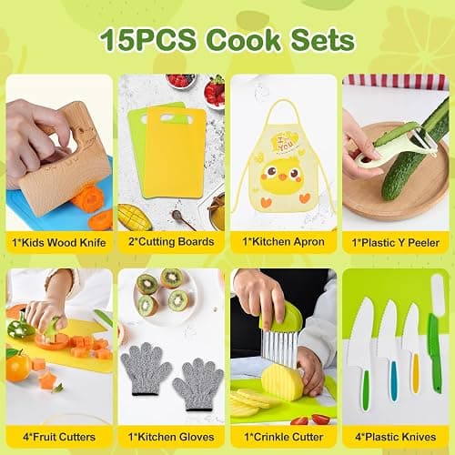 15PCS Montessori Kitchen Toys for Toddlers: Easter Basket Stuffers Gifts for Kids - Kids Safe Cooking Sets Real Knife Set for Real Cooking - Stocking Stuffers Birthday Gifts for Boy Girl thumbnail 4