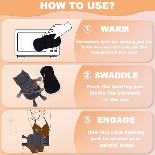 Microwave Heating Pad for Cramps Pain Relief, 16 * 12'' Moist Microwavable Period Menstrual Heating Pads for Cramps, Back, Neck Shoulder and Knee, Cute Stuffed Animal Heating Pad - Grey Cat thumbnail 6