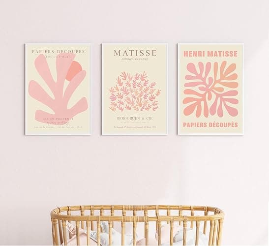 libitea 3 pcs Pink Coral Canvas Wall Art Abstract Minimalist Light Pink Preppy Wall Decor Pink Flower Market Poster Printing Artwork for Girls Room Dorm Bedroom Living Room Home Decoration thumbnail 2