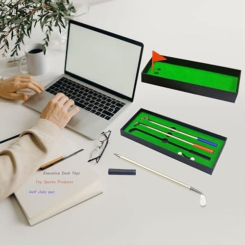 SANTA CASA Golf Pen Set & Mini Desktop Golf Putting Green Game, Funny Gifts for Golfers Adults Teens Boss Coworkers, Office Desk Toy, Stocking Stuffers, Stress Relief Gadget thumbnail 2