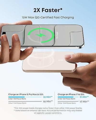 Anker Nano Power Bank, Ultra-Slim 5,000mAh Magnetic Wireless Charging Battery, Qi2 Certified 15W Max MagSafe-Compatible Portable Charger, Ergonomic Design, for iPhone Air/17/16 Series thumbnail 4