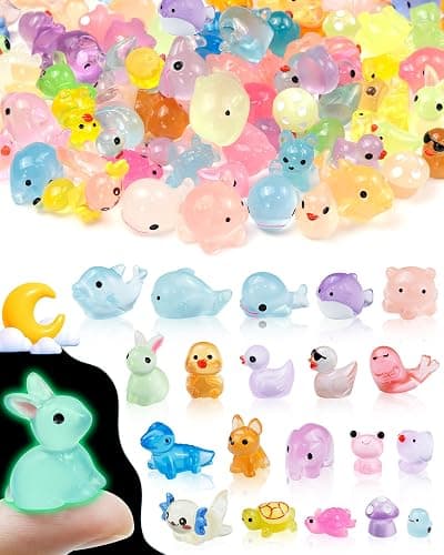 FIVEIZERO 100PCS Luminous mini Resin Animals - 20 Styles Multiple Colors per Style Glow in The Dark Plastic Tiny Animals Figures for Dollhouse, Fairy Garden, Aquarium, Party Favors & DIY Craft Decor - Image 1