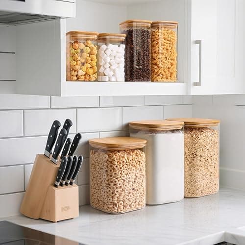 ComSaf 3.6 Qt Glass Food Storage Containers Set of 2, Large Storage Containers with Lids, Square Glass Jars with Lids, for Flour and Sugar, Cereal, Rice, Pasta, Oats, Coffee Beans thumbnail 2