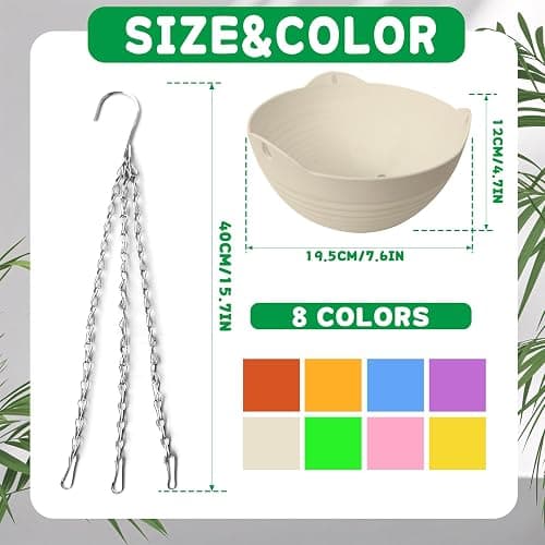 Srmayyi 8 Pack 8 Inch Plastic Self Watering Hanging Planters,Colorful Hanging Basket Planter with Drainer and Metal Chain,Garden Flower Plant Pot Container for Indoor Outdoor Plants,8 Colors thumbnail 3