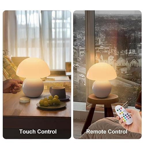 KARTOOSH Cordless Cute Mushroom Lamp with Remote Control, Cordless Lamps for Tables, 9 RGB, 3 Color Temperature, Stepless Dimmable, Timer, Memory, Unique Aesthetic Home Decor for Living Room (White) thumbnail 3