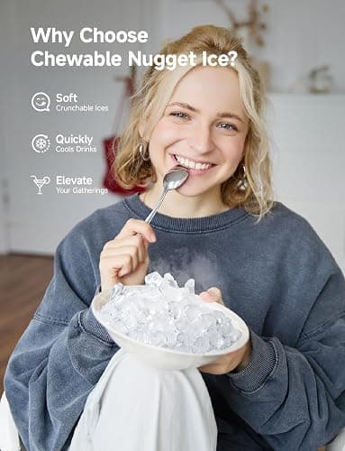 EUHOMY Nugget Ice Maker Countertop, 40Lbs/24H Pebble Ice Maker Machine, Self-Cleaning Countertop Sonic Ice Makers with Ice Scoop&Basket, Pellet Ice Maker Machine for Home/Kitchen/Office thumbnail 3