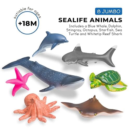 Learning Minds Jumbo Sea Animal Figures - Set of 7 Educational Fish Toys For Children - Shark, Whale, Dolphin Toys For Kids - Toy Fish & Sea Creatures For Children - Suitable From Age 18 Months thumbnail 7