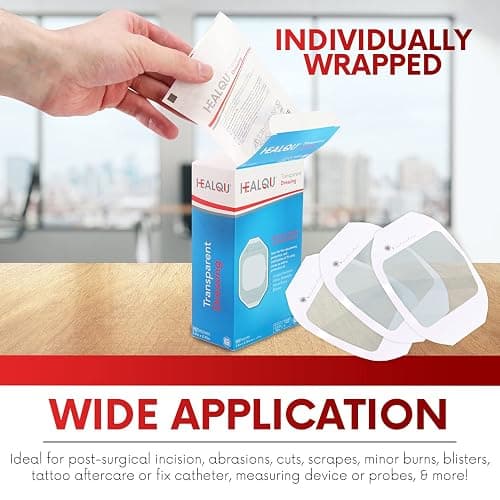 Transparent Film Dressing, 2.3" x 2.75" Pack of 20 Waterproof Wound Bandage Adhesive Patches, Post Surgical Shower or IV Shield, Tattoo Aftercare Bandage by Healqu thumbnail 5
