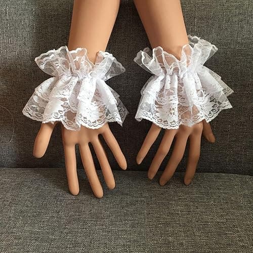 AUOCATTAIL Lolita Lace Gloves White Hand Sleeve Lace Elastic Bracelet for Halloween, Wedding, Tea Party, Masquerade, Nightclub thumbnail 3
