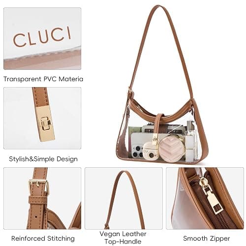 CLUCI Clear Bag for Stadium Events, Small Transparent Purse for Women | Concert, Mini, Crescent, Y2K, Adjustable Strap, Going out, Everyday Use, Cute, Zipper, Hobo Bag, Handbag thumbnail 4