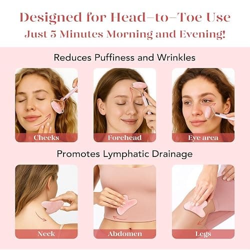 BAIMEI IcyMe Rose Quartz Roller & Gua Sha Set, Cooling Face Roller for Depuffing & Lymphatic Massage, Sculpting Tool for Face, Eyes & Neck, Smooth Skincare Gift for Women and Men thumbnail 6