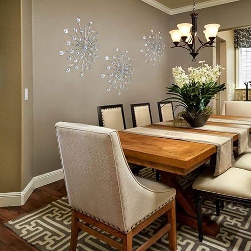 ZEXUIRU 3 Set Silver Metal Jeweled Wall Art Bling Crystal Home Décor Sun Burst Rhinestone Wall Hanging Diamond Accents thumbnail 2