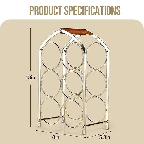 Drincarier Countertop Wine Rack - 6 Bottle Freestanding Modern Gold Metal Small Wine Rack - 3 Tier Tabletop Wine Holder Stand for Cabinet, Pantry, Wine Bottle Storage thumbnail 3