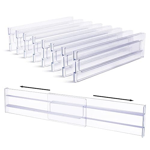 Vtopmart 8 Pack Drawer Dividers, 3.2" High Expandable from 12.2-21.4" Adjustable Drawer Organisers,Clear Plastic Drawers Separators for Clothing, Kitchen Utensils and Office Storage - Image 1