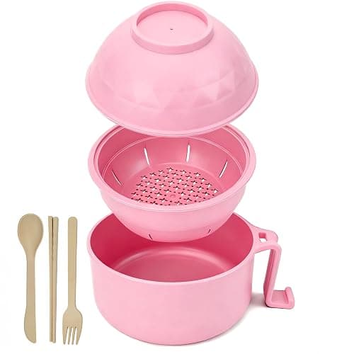 Layron Ramen Cooker Ramen Bowl Set with Chopsticks Microwave Noodle Bowl College Dorm Room Essentials for Girls for Boys Apartment Essentials (pink) - Image 1