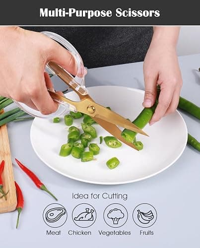 Kitchen Shears Scissors, ARCHIKING 7.7inch Gold Titanium Plated Scissor-Meat and Poultry Shears, Dishwasher Safe, Acrylic Handel All Purpose Stainless Steel Utility Scissor - Diamond Clear thumbnail 4