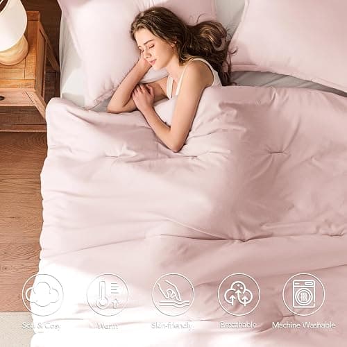 Quataly King Comforter Set Blushpink,3PCS Soft Lightweight Breathable Bedding Comforter Sets for All Season, King Size(104''×90'' Comforter & 2 Pillowcases) thumbnail 2