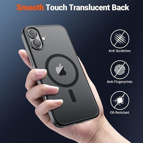 SUPFINE Magnetic for iPhone 16 Plus Case (Compatible with MagSafe) (Military Grade Drop Protection) Translucent Matte Shockproof with Anti-Fingerprint Phone Cover,Black thumbnail 6