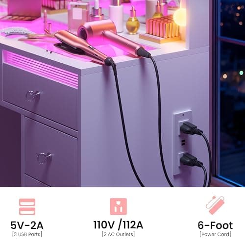 IFSEB Makeup Vanity Desk with LED Lights and Large 36.9’’ Mirror 11 Drawers | Vanity with RGB Glass Top & 3 Color Hollywood Bulbs, Make Up Vanity with Charging Station & Crystal Knobs, White thumbnail 7
