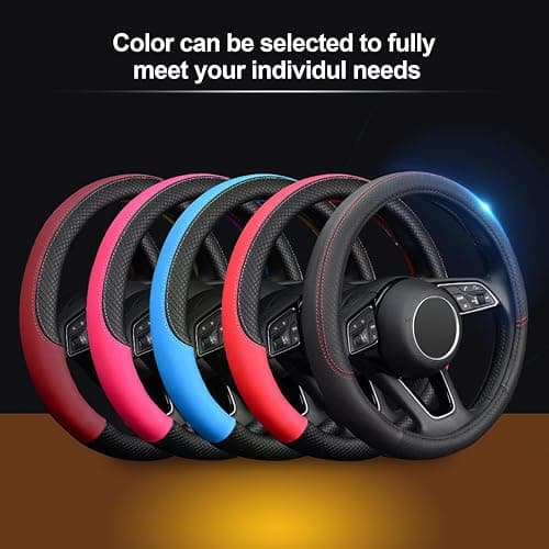 LABBYWAY Steering Wheel Cover, Universal Fit 15 Inch Microfiber Leather Car Wheel Protector, Anti-Slip, Pink thumbnail 6