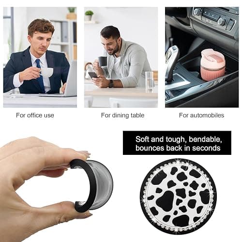 Yourkar 4 PCS Cow Print Car Cup Coaster, 2.75 Inch Anti-Slip Auto Cup Holder Insert Coaster, Anti Slip Bling Cup Mats with Flower Pattern, Universal Interior Car Accessories (Cow Print) thumbnail 6