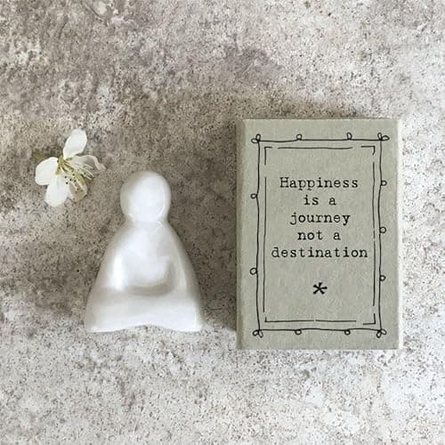 East of India Porcelain Matchbox Buddha Sentimental Happiness Ornament Gift | Happiness Is A Journey Not A Destination, White thumbnail 2