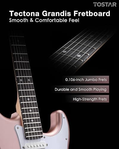 Tostar 39" Full Size Electric Guitar Kit For Beginners and Adults, SSS Pickup Guitarra Electrica Set Includes Tremolo Bridge, Lightweight Matte Finish, Amp, Strings, Gig Bag, Birthday Gifts, Champagne thumbnail 9